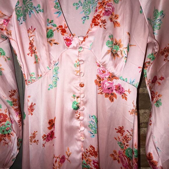 asos Design Pink Tea Dress Floral Babydoll Bust Button Sz 0 Y2K Prairie Festival - Picture 3 of 12